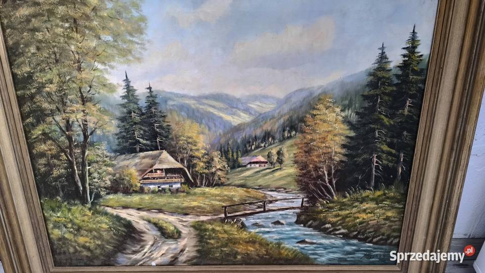 Piękny stary oryginalny obraz pejzaż Łódź