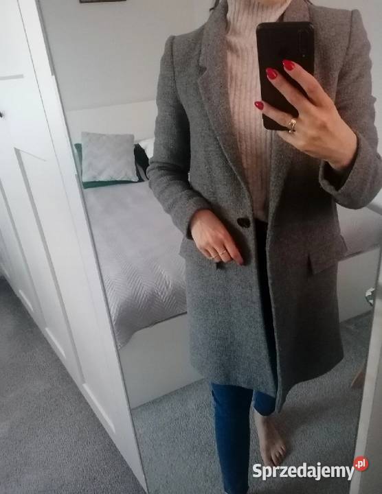 klasyczny szary płaszcz Zara XS szary/srebrny Lubartów
