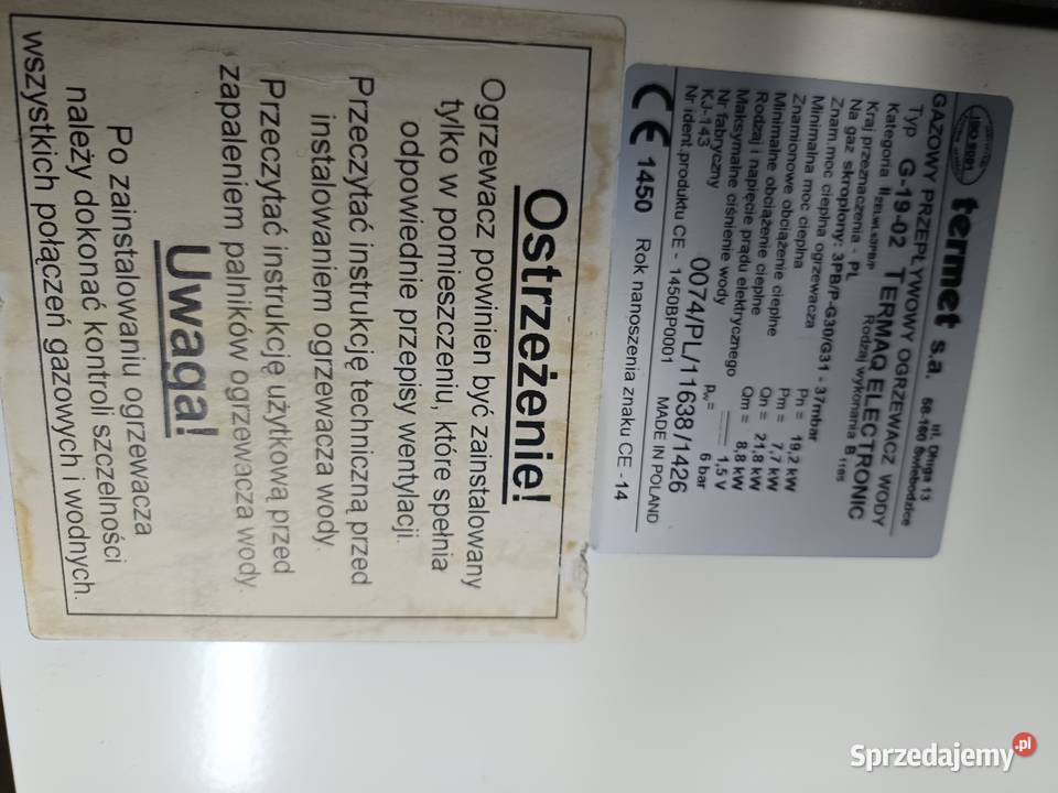 Z butli Gazowy Przepływowy Ogrzewacz Wody Termet