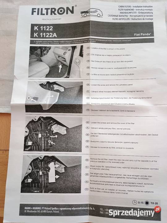 Filtr kabinowy fiat panda Płock