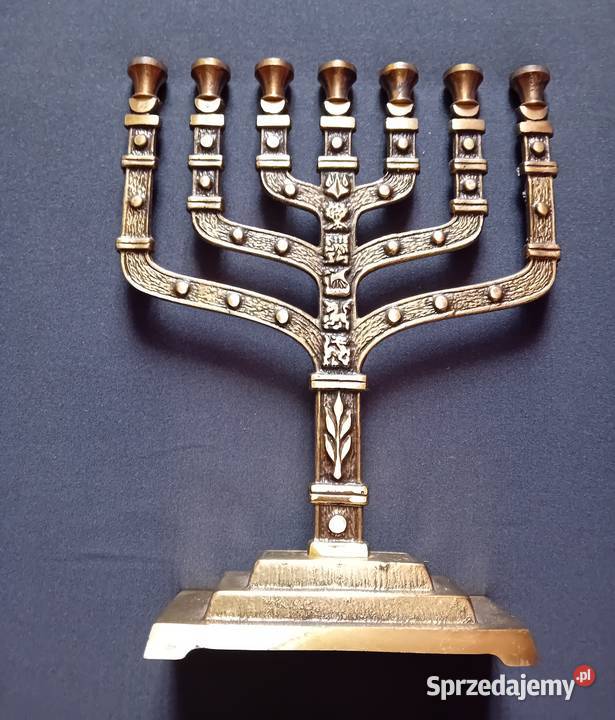 Mosiężna menora Hen Holon Israel druga połowa XX Koźminek