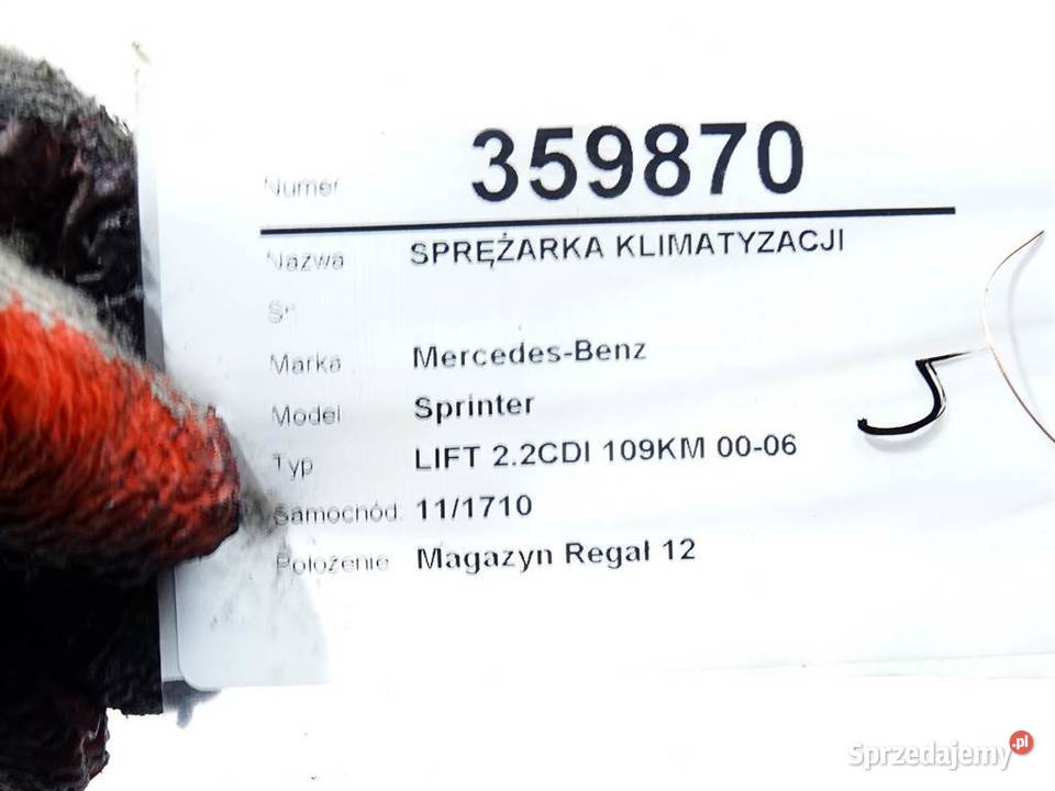 SPRĘŻARKA KLIMATYZACJI MERCEDES W906 22 109 podkarpackie