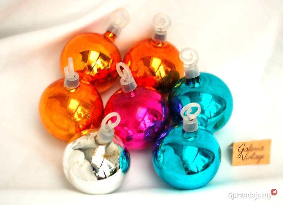 Stare bombki szklane kolorowe 7 55 PRL vintage Lublin