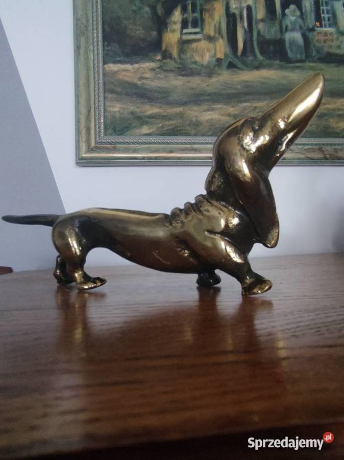 Figurka Pies Jamnik Mosiądz Lity Vintage 23 Janów Lubelski