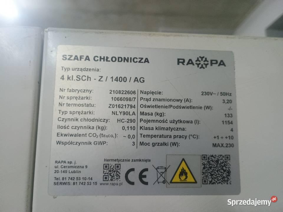 Szafa Chłodnicza Rapa 2021 Piekielnik sprzedam