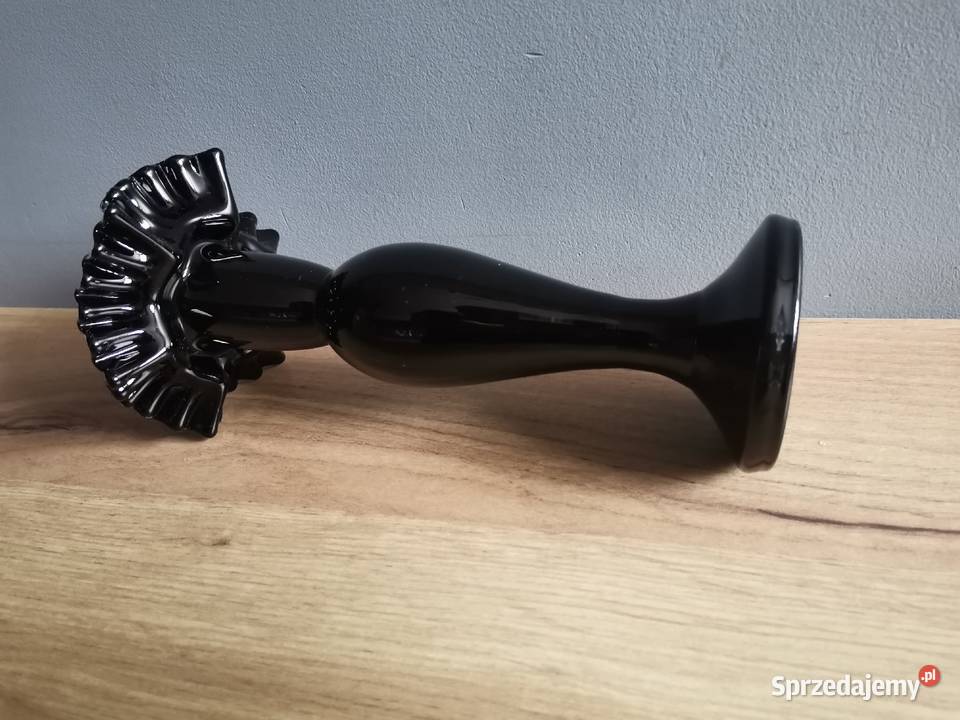 Stary czarny wazon szkło hialitowe design PRL