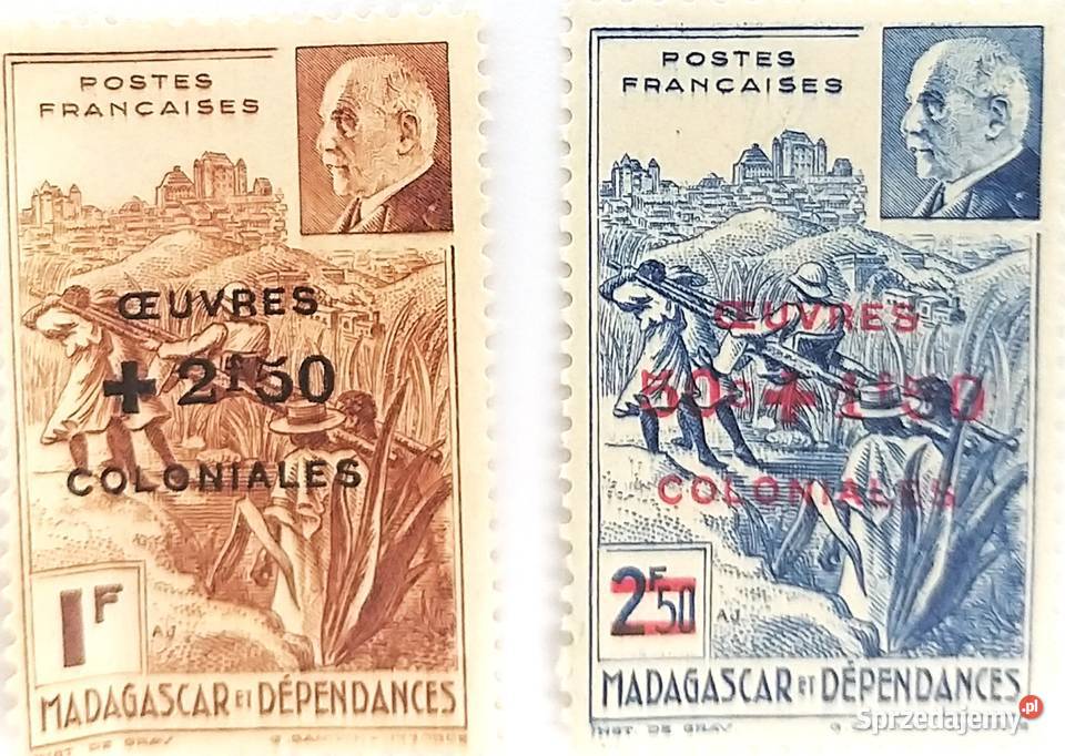 Znaczek kolonialny Madagaskar Filanzane Vichy Filatelistyka Bronisze