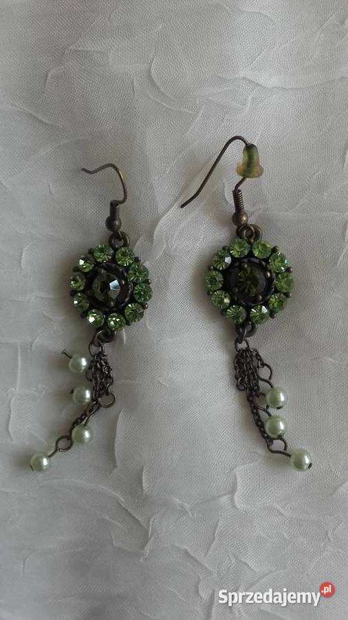 OKAZAŁE KOLCZYKI RETRO Z SELEDYNOWYMI CYRKONIAMI wielkopolskie Piła sprzedam