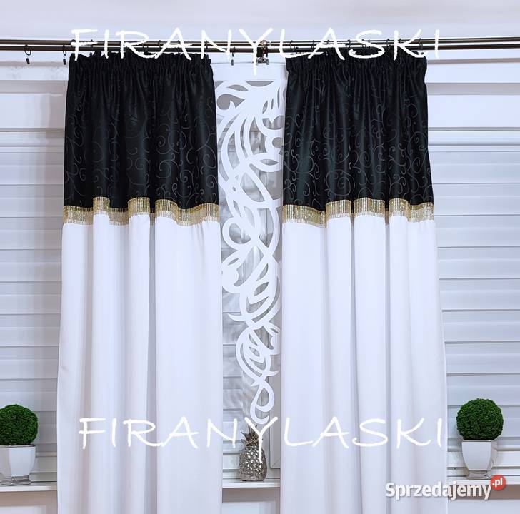 Zasłony gotowe do pokoju salonu biało czarne Murzynowo sprzedam