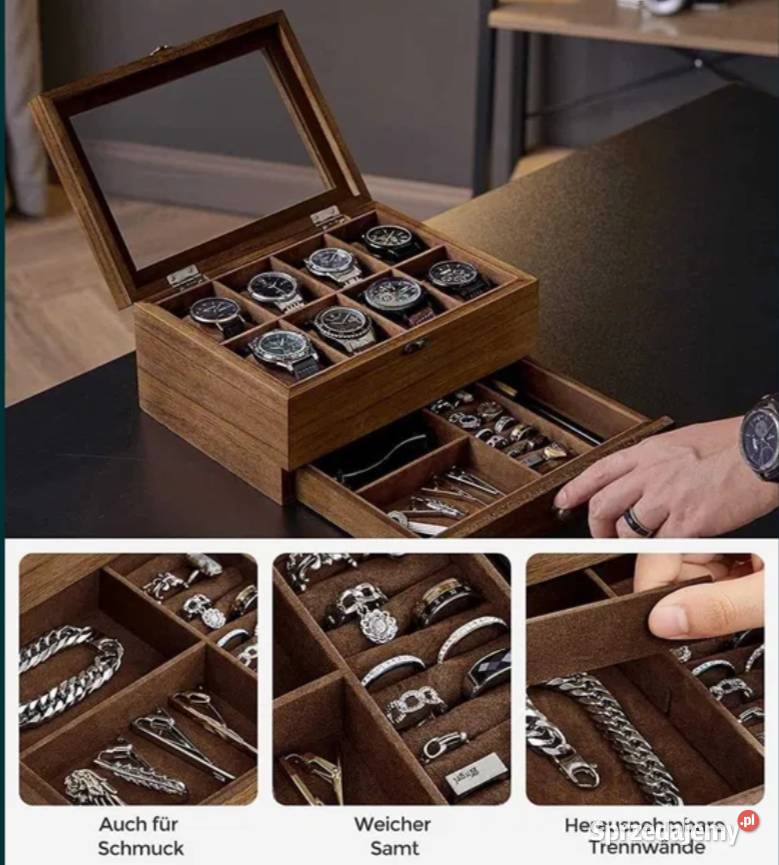 Nowa szkatułka na zegarki pudełko Wielofunkcyjne Poraj