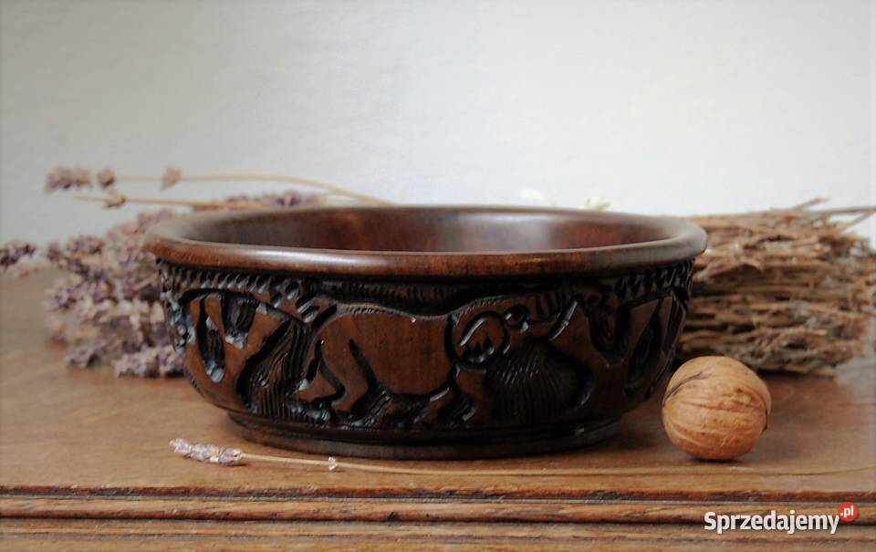 Afrykańska misa miska rzeźbiona drewno heban Dekoracje i ozdoby Lublin