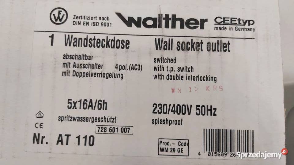 Gniazdo siłowe naścienne 16A 5P Walther AT110 Wyszków