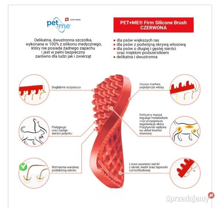 PetMe Firm Silicone Brush Red Szczotka Piaseczno