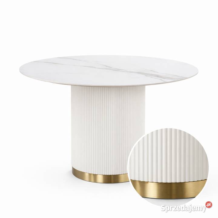 Stół okrągły ecru 120 ryflowany ze spiekiem Golkowice