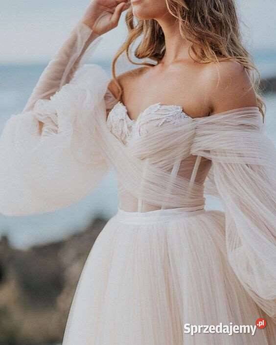 Suknia ślubna princessa bufiaste rękawy 36 S 38 Damska dolnośląskie Jelenia Góra sprzedam