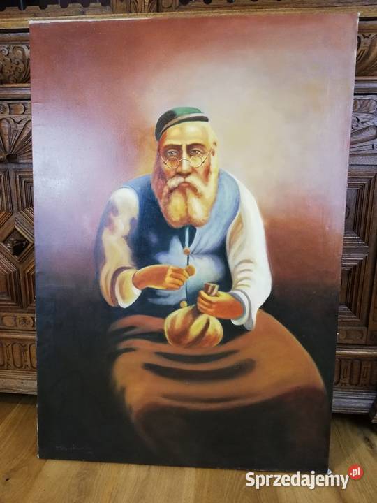 Obraz olejny na płótnie sygnowany postać kupca Łódź