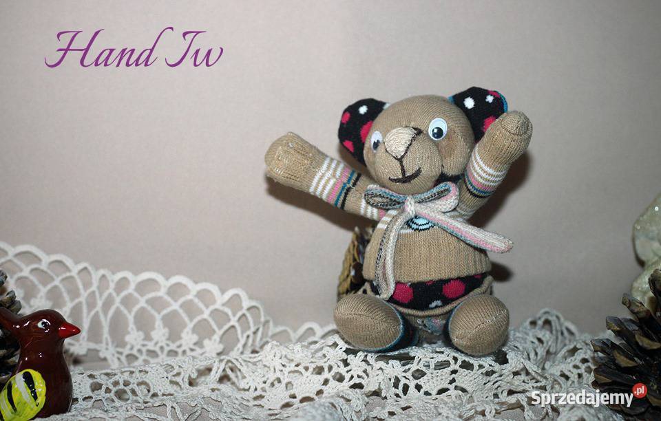 MIŚ Z ŁATKĄ skarpeciak rękodzieło HandIw Łódź