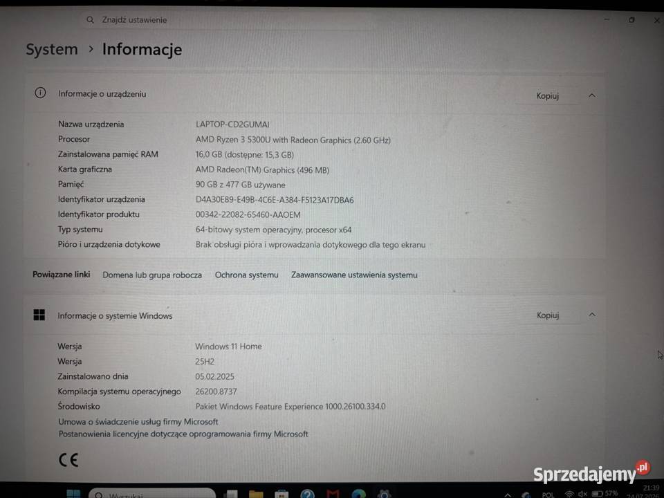 HP Laptop 15seq2xxx 512 GB Windows 11 Inny Windows Warszawa sprzedam