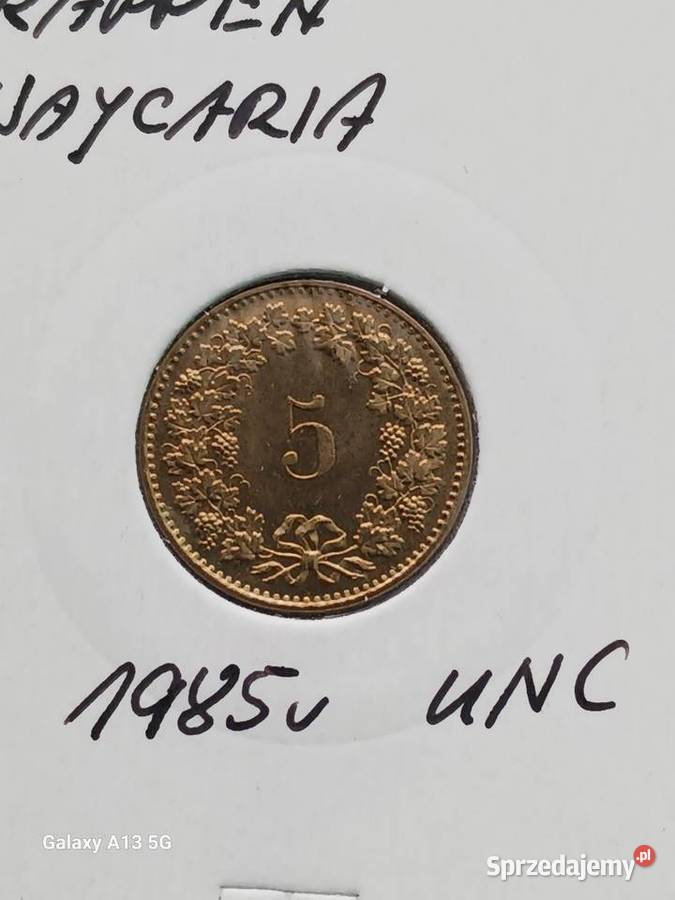 5 Rappen Szwajcaria 1985 r UNC Konin sprzedam