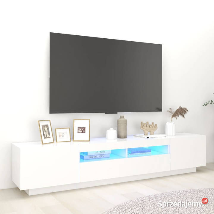 Szafka pod TV z oświetleniem LED biała 200x35x40 Warszawa