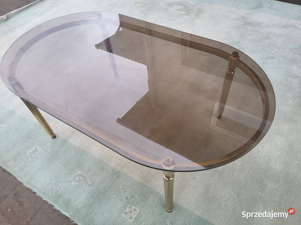 Ława mosiężna z szybą stolik kawowy