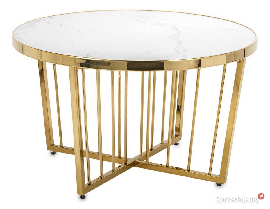 Złoty nowoczesny okrągły stolik kawowy boczny 80 cm