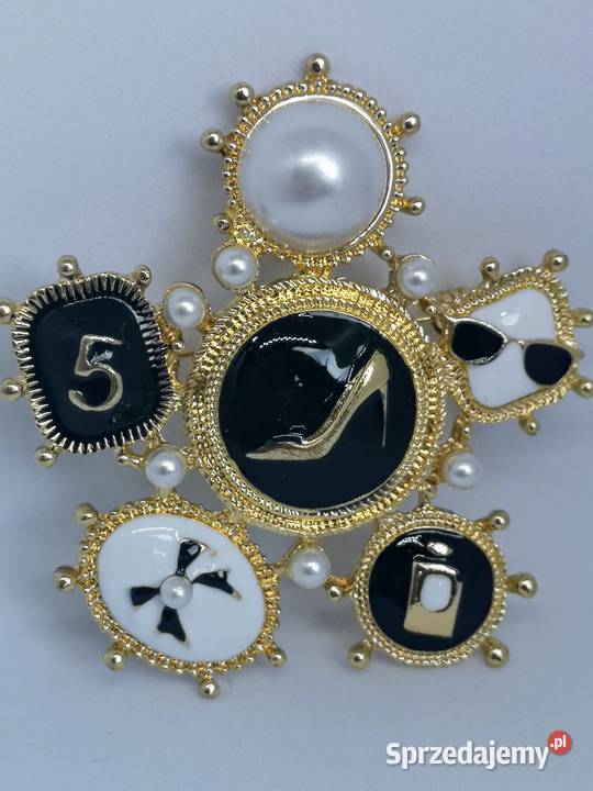 Duża akrylowa broszka 5 perły złota Kołobrzeg sprzedam