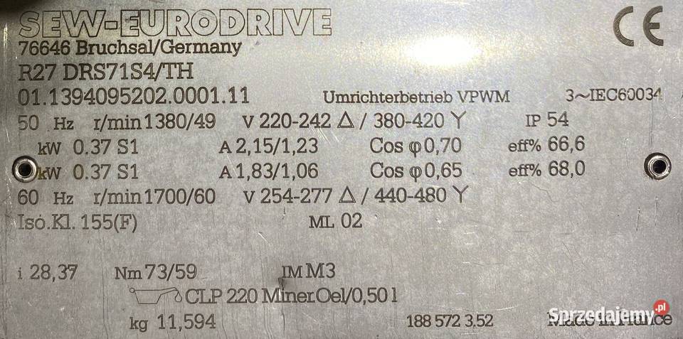 motoreduktor przekładnia 037kW 49obr 3fazowy SEW Pigża
