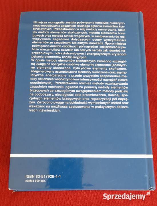 Metody numeryczne w Mechanice Pękania Kultura i Rozrywka małopolskie Nowy Sącz sprzedam
