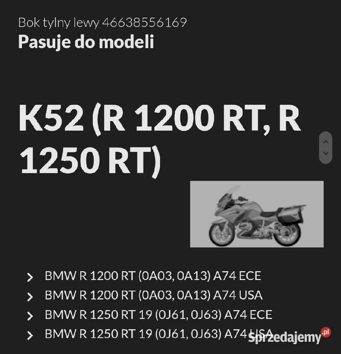 BMW R 1200 RT K52 ABS 1416 Bok tylny lewy Szyby i owiewki wielkopolskie