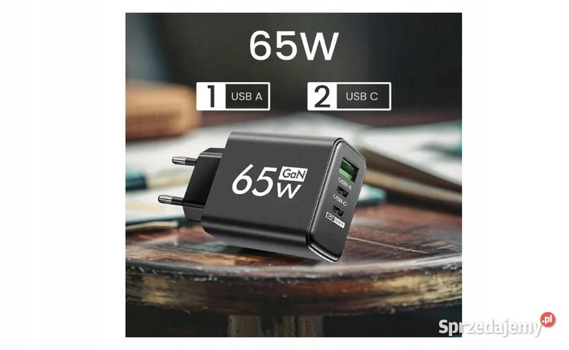 SZYBKA ŁADOWARKA SIECIOWA GaN 65W USBA i USBC