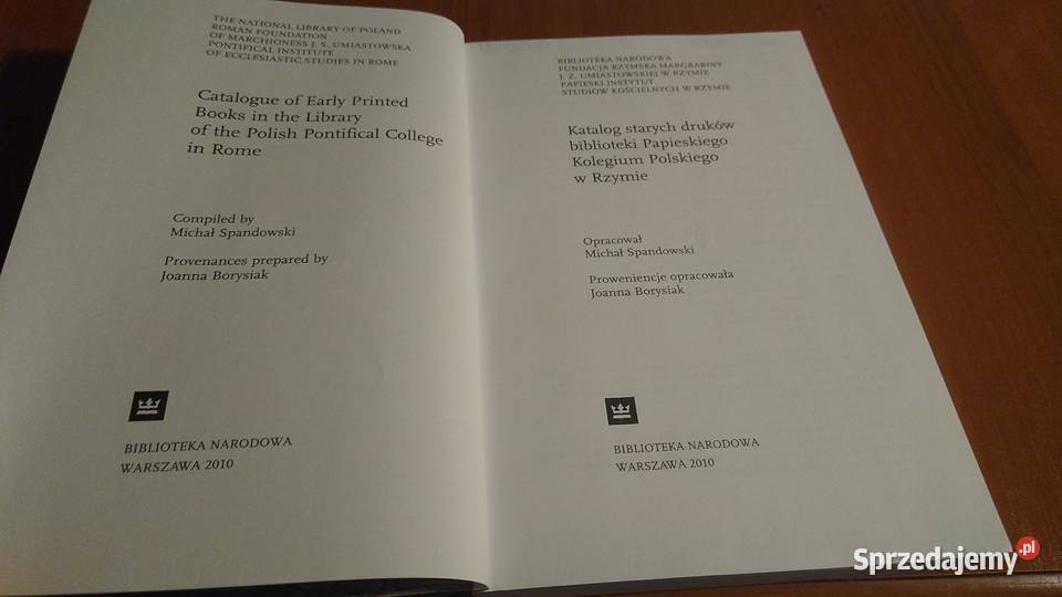 Katalog starych druków biblioteki Papieskiego Gdańsk sprzedam
