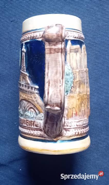 Ceramiczny kufel pamiątka z Paryża majolika Koźminek