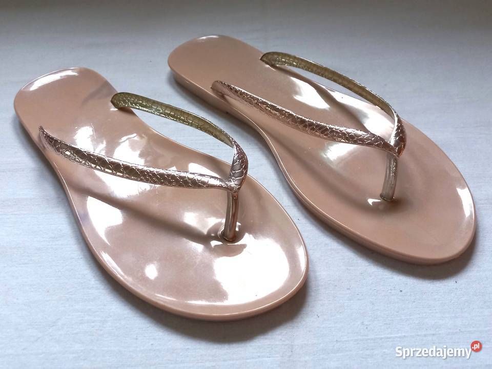 Klapki beżowe Japonki r 38 Eleganckie NOWE żółty/złoty podlaskie Białystok
