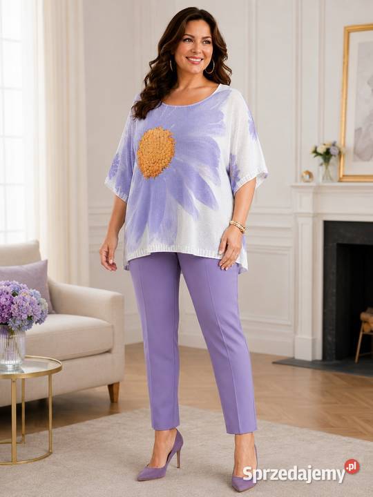 Sweterek kimono oversize ażurowy fioletowy kwiat Pątnów sprzedam