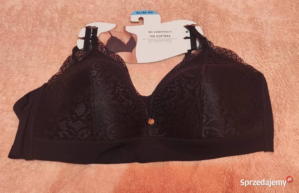 Czarny biustonosz z czarną koronką XL 41cm Piaseczno sprzedam