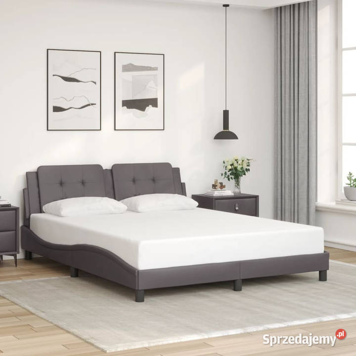 Rama łóżka z LED szara sztuczna skóra 160x200 Warszawa sprzedam