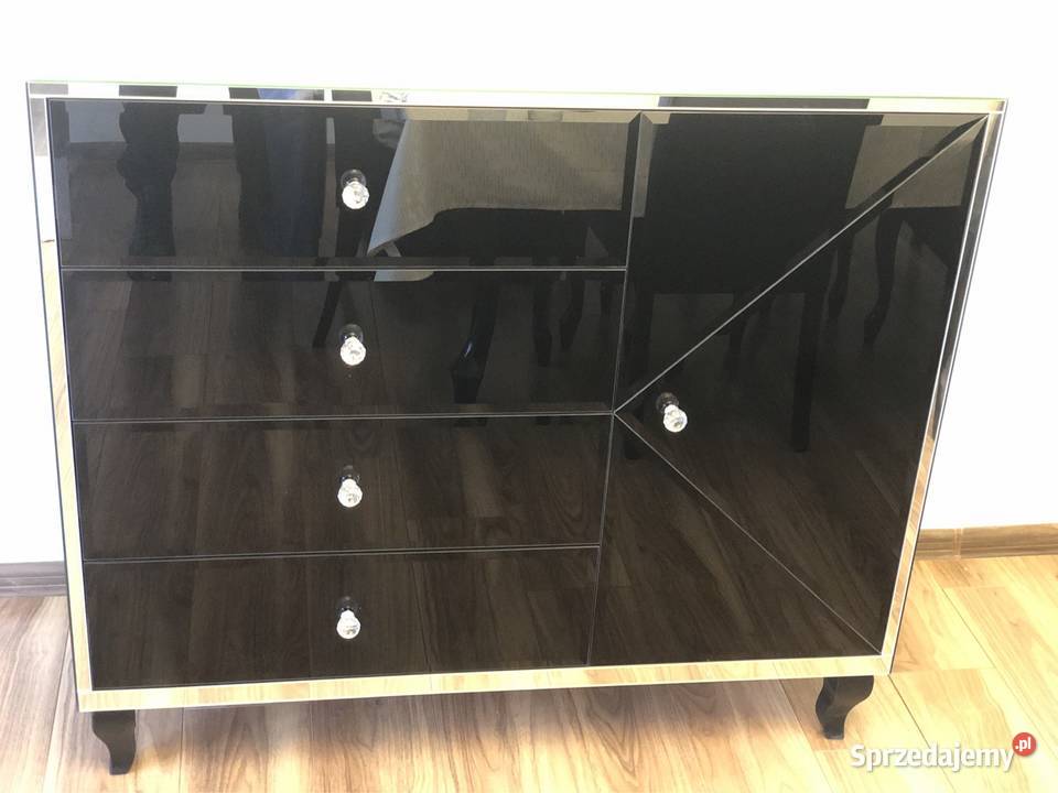 Komoda czarna lustrzana gałka kryształ noga Kępno