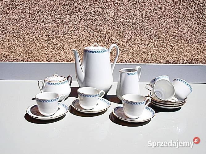 SERWIS KAWOWY 6 osób biała porcelana z jasno Chorzów