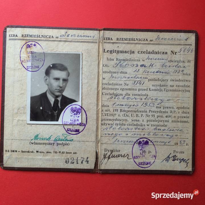 1713 Legitymacja Czeladnicza Roszak Szczecin