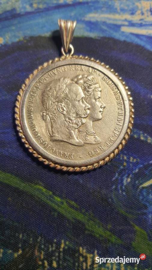 Srebrny wisior 2 Talary 1879 Warszawa