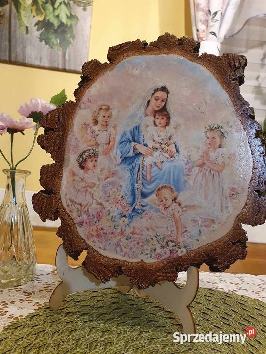 Obraz na plastrze brzozy Maryja i aniołki Strzyżów