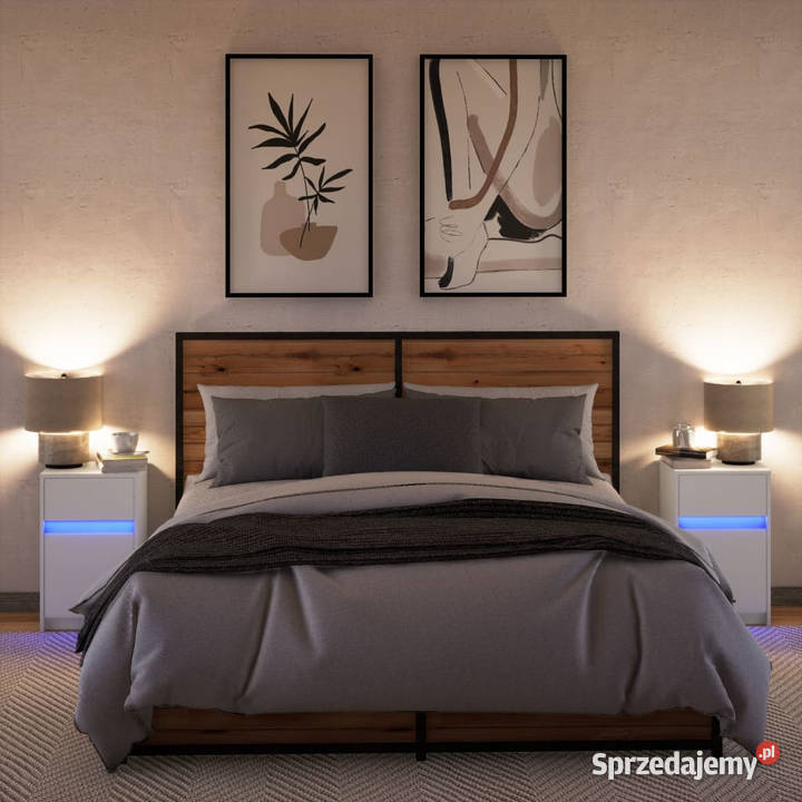 Szafki nocne z LED 2 białe materiał Nocne Warszawa