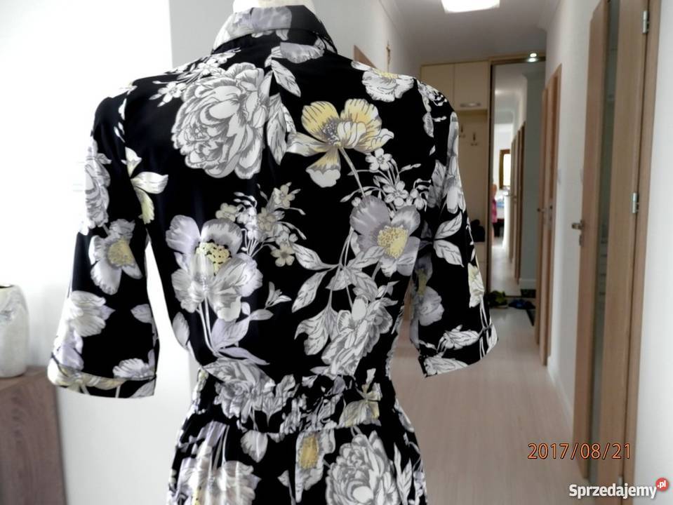 Kombinezon Atmosphere Długi Czarny w Kwiaty Boho biały Łomża sprzedam
