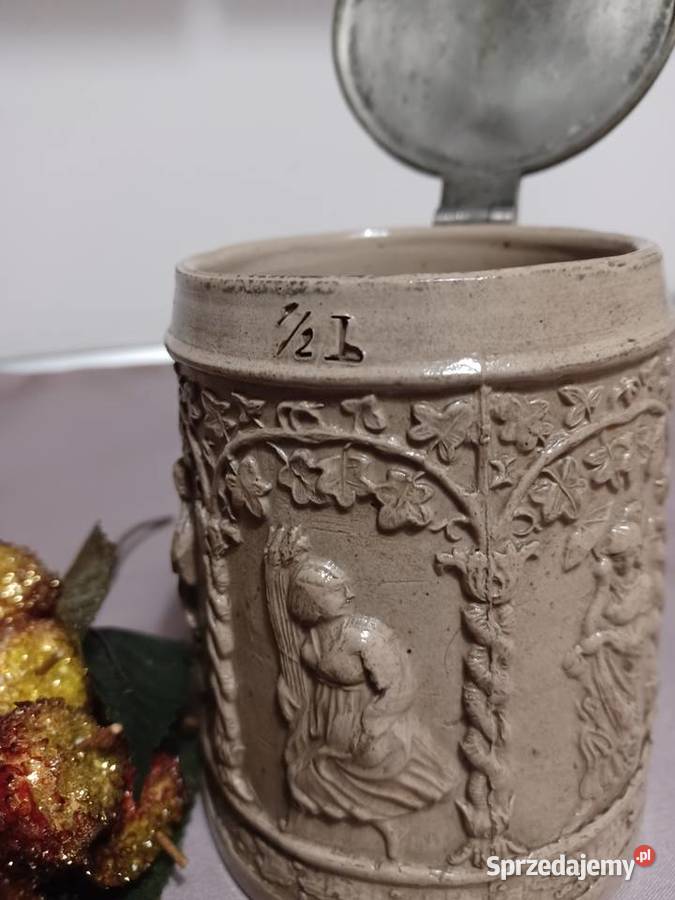 Antyczny niemiecki kufel z przykrywką z XIX w Wrocław