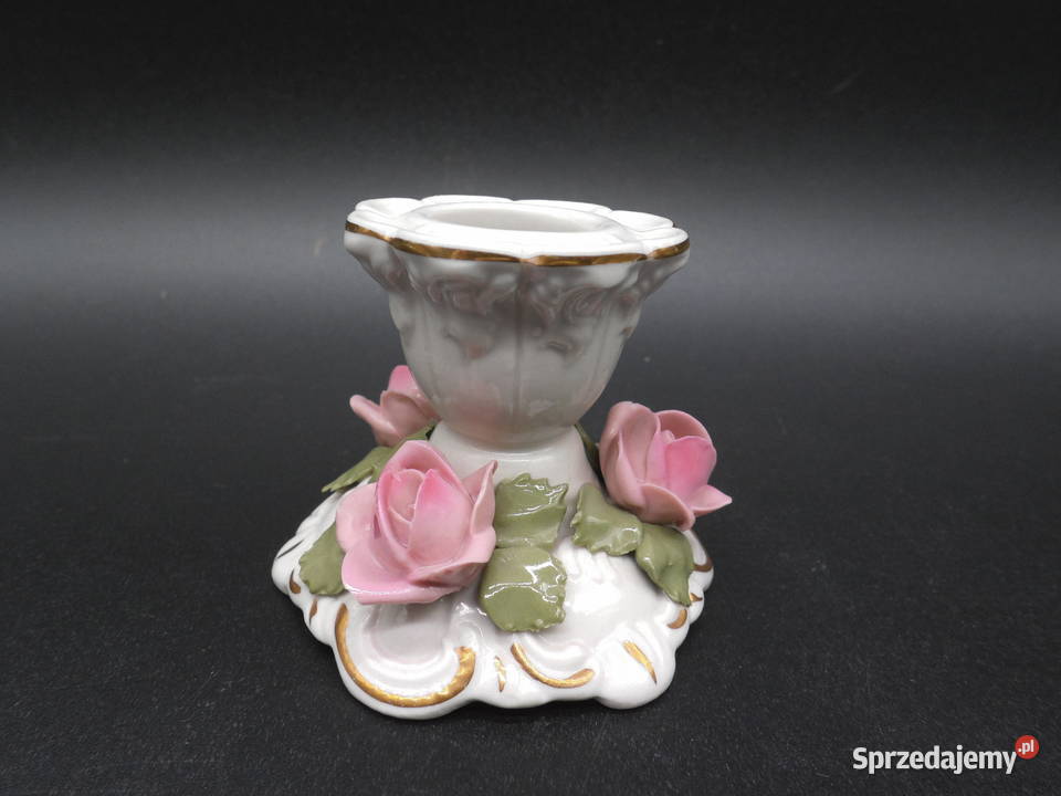 Świecznik z porcelany DRESDEN Bogato zdobiony Raszków