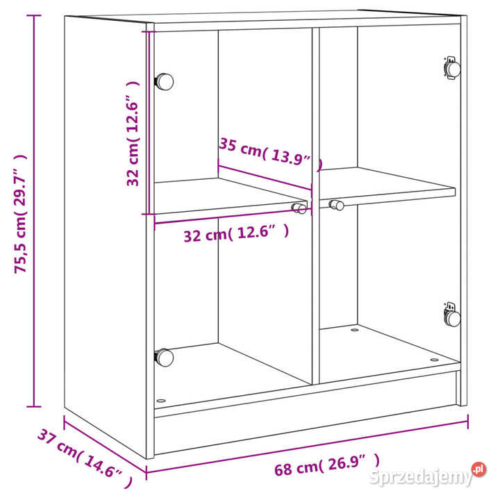 Szafka ze szklanymi drzwiami biała 68x37x755 Warszawa