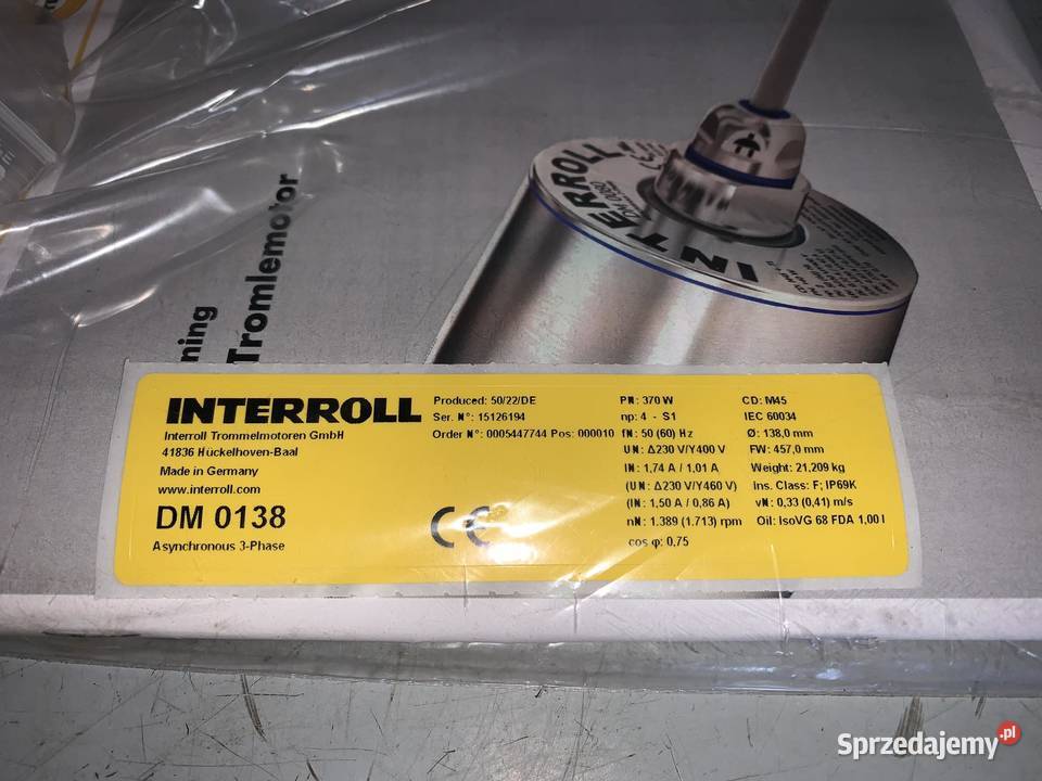 Interroll DM 0138 Drum Motor 370W 138mm x 457 mm Warszawa sprzedam
