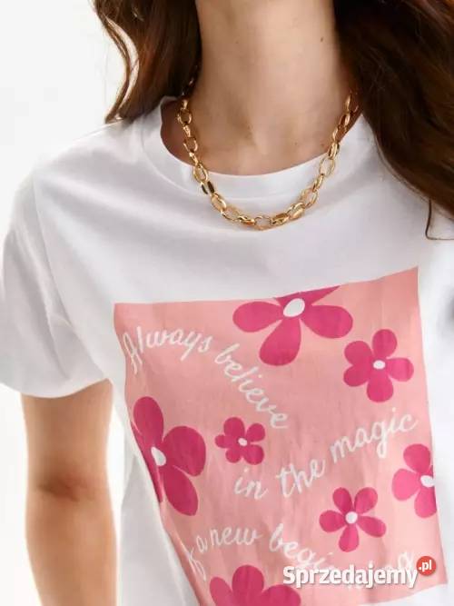 biały tshirt z nadrukiem Top Secret Rozmiar 34(XS)