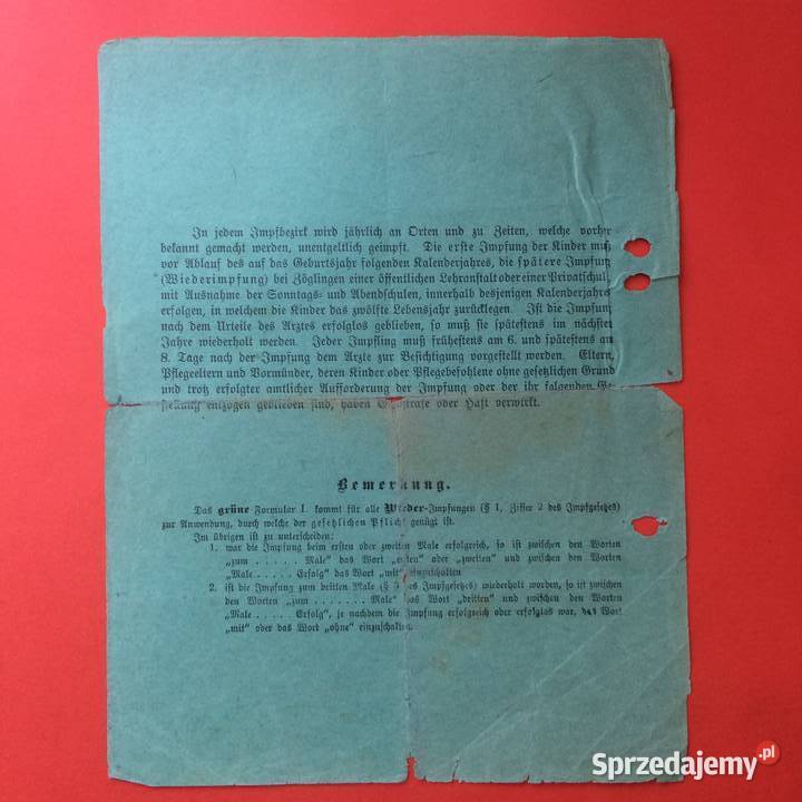 1811 Świadectwo Ponownych Szczepień Szczecin sprzedam